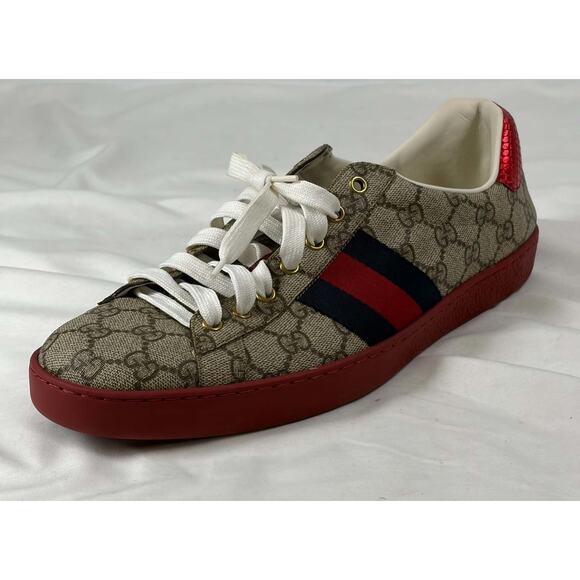 New Gucci Ace GG Supreme Web Red Beige Shoes Size 11.5 US (367274) main image 12
